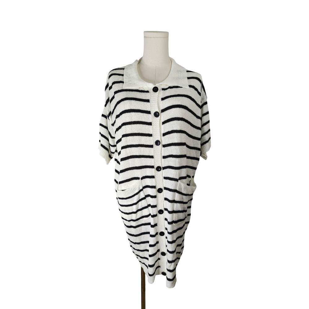 BiB! Striped Knit Cardigan Size S Short Sleeves Oversized NWT